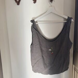 Gray linen bag tote with Floral Embroidery La petite Alice